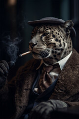 Portrait of a panther in a suit.Animal mafia concept.Created with generative ai - obrazy, fototapety, plakaty