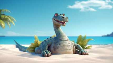 dinosaurs relaxing on the beach minimal rendering
 background