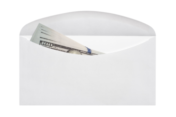 Dollars in white envelope, cut out