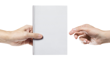 Hands sharing a book, cut out