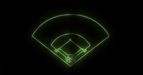 Animation of neon baseball sports field on black background - Powered by Adobe