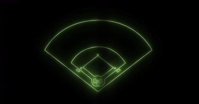 Animation of neon baseball sports field on black background