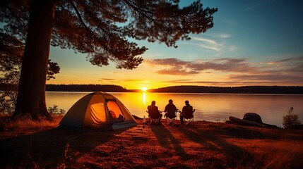 sunset on the lake, camping