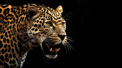 Fototapeta na wymiar Leopard on black background. AI generative