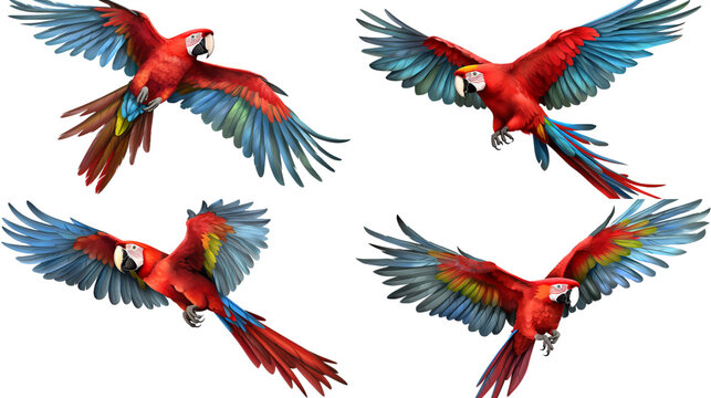 red macaw on transparent background for decorating projects. AI generative