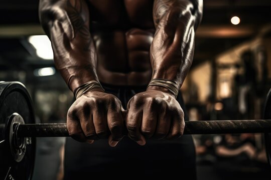 portrait of athletic man with a muscular body during a workout in gym