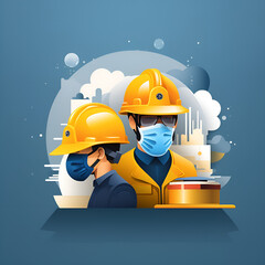 safety and occupational health concept illustration with hat and helmet on background, by ai generative