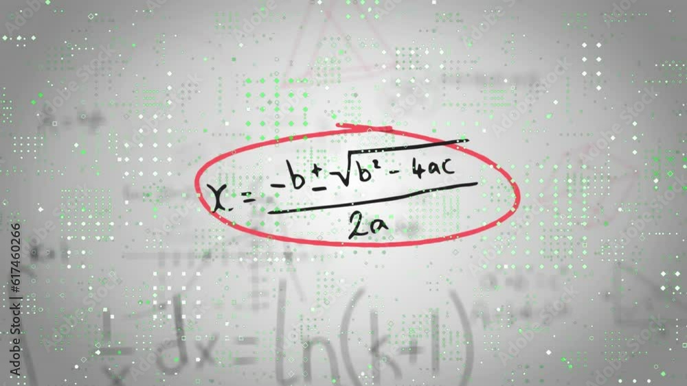Poster animation of microprocessor connections and mathematical equations against grey background