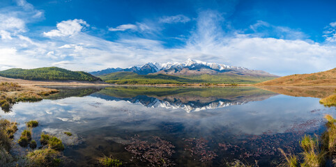 Fototapeta na wymiar View of Dzhangyskol lake in Eshtykel plateau, Altai Republic, Siberia, Russia.