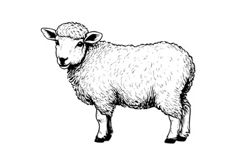 Cute sheep or lamb engraving style vector illustration.  Realistic image