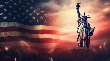 Background of American Independence Day with the Statue of Liberty, generated by AI
