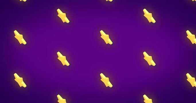 Animation of rows of yellow star pattern moving on purple background