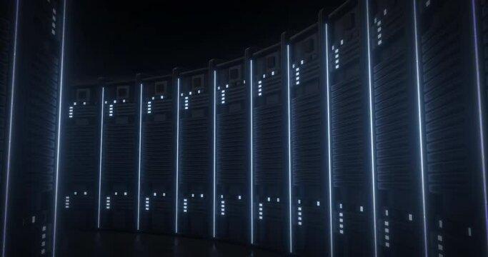 Animation of lights flickering on servers in server room