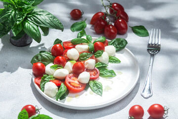Caprese salad with tomato, mozzarella and basil