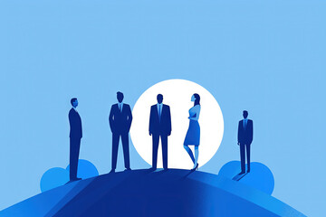 group of business people standing on a mountain