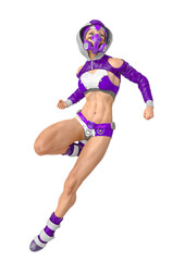 Fototapeta na wymiar muscular woman in a cyberpunk suit in comic action pose