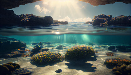 Marine landscape under the sunlight Ai generated image