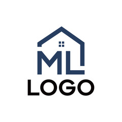 ML letter logo with abstract house design concept for brand identity