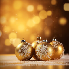 Christmas ornaments, xmas ball in golden colors with copy space. Festive background. Generative AI