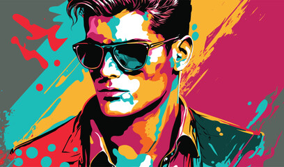Colorful Pop Art: Retro Gentleman with Sunglasses