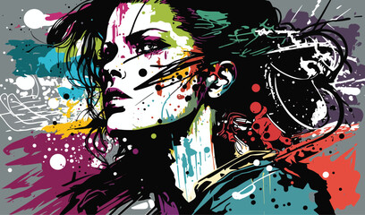 Graffiti Goddess: Vector Graphic of Strong and Beautiful Woman in Street Art Fashion © DesignerThc