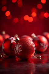 Christmas ornaments, xmas ball in red colors with copy space. Festive background. Generative AI