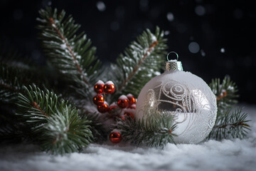 Fototapeta na wymiar Decorated glass Christmas ball ornament. Close up view. Generative AI