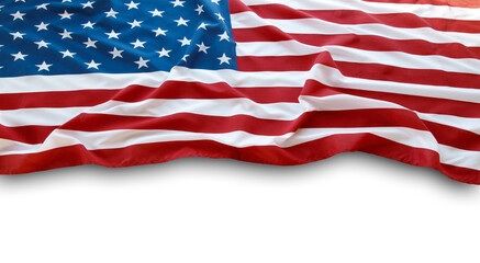 American flag on white background. Copy space
