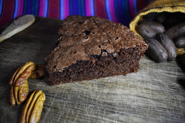portion of sponge cake with pecans