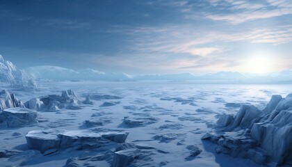 Fototapeta na wymiar Generative AI illustration of frozen wasteland, the rough terrain of the North Pole