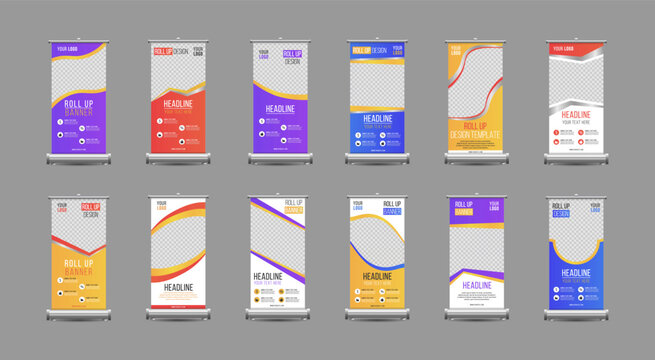 Business Roll Up Set. Standee Design. Banner Template, Abstract Colorful Speech Bubbles vector, flyer, presentation, leaflet, j-flag, x-stand, exhibition display,social networks, talk