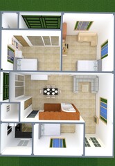 3D floor plan. 3D floor plan rendering.
