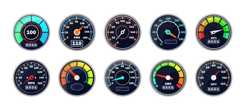 Car speedometers on black background for transportation, racing or another design
