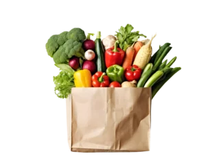 Fototapete Vollmond Supermarket. Paper bag full of healthy food. Generative AI - PNG File