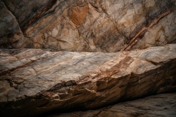 Brown rock texture with cracks. Rough mountain surface. Close-up. Stone background for design