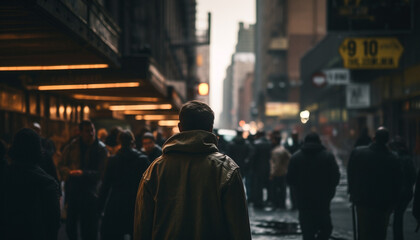 Obraz premium Nighttime rush hour, city life in motion generated by AI