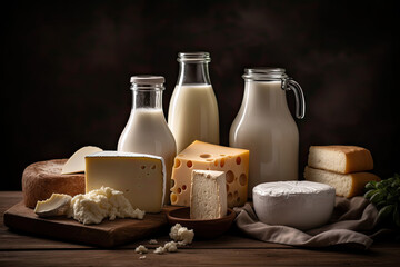 Still Life Photo of Different Dairy Products Such as Milk, Cheese, Yogurt, and Butter: Capturing Freshness and Flavor