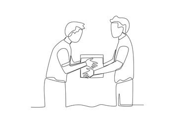 A man gives help to people. World humanitarian day one-line drawing