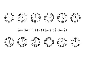 ペンを使った手描きの時計のイラスト素材