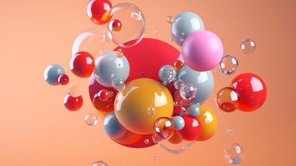 colored bubbles flying rendering minimal background 