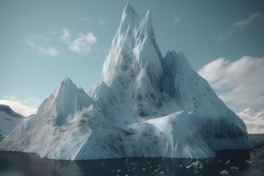 A surreal illustration of a distorted or manipulated natural feature, such as a glacier or iceberg, Generative AI