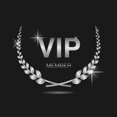 Vip member silver laurel wreath vector label