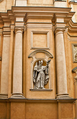 Sculpture on the facade of St. Martin's Church in Warsaw,  Poland