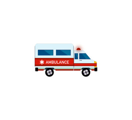 illustration of medical, Emergency car, red and white ambulance medical service vehicle, colored ambulance car speeding, flat cartoon medical vehicle paramedic van auto side view graphic design © Watthana Tirahimonch