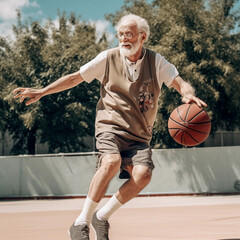Obraz premium Older man playing basketball