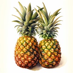 Fototapeta premium Hand drawn watercolor painting of pineapple fruit on a white background.
