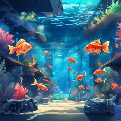 background of fish swimming in the aquarium