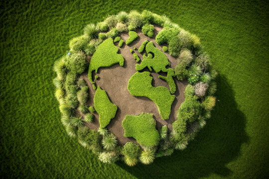 Generative AI illustration of Image of the world full with grass from above view depicting world environment day