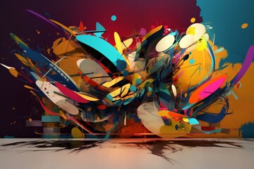 A colorful abstract design with a mix of bold and contrasting tones and hues inspired by street art, Generative AI
