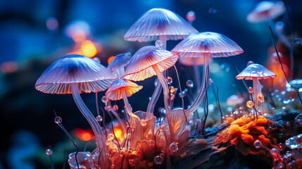 Fototapeta na wymiar small mushrooms that are almost transparent (Generative AI) 